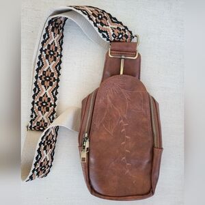 Willow Brown Crossbody Bag with Patterned Strap